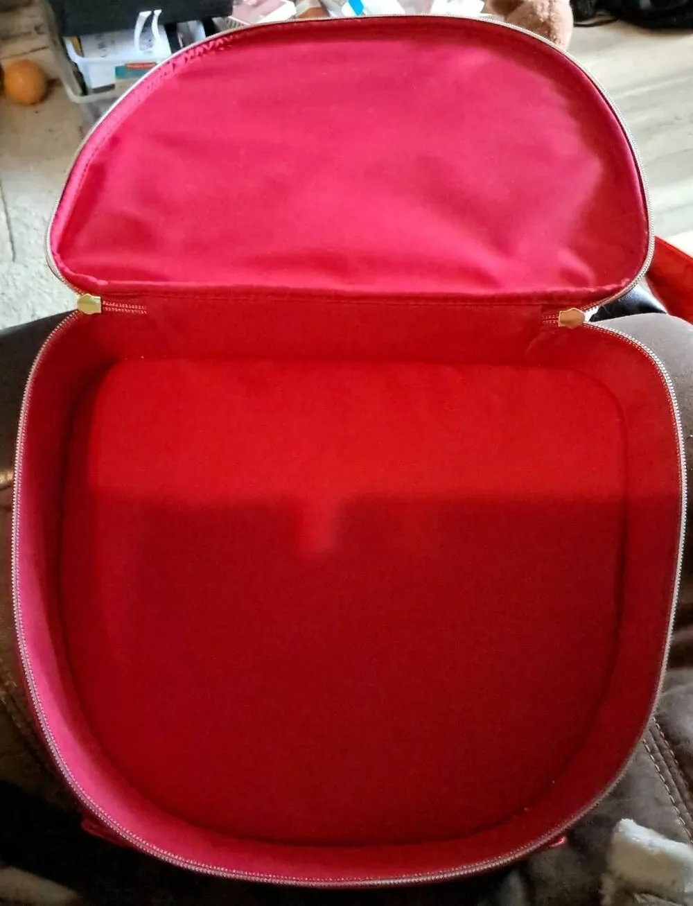 NWOT~Large Estee Lauder Double Side Zippered Red Satin Cosmetic Case